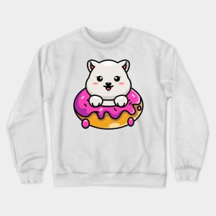 Cute baby polar bear with doughnut cartoon Crewneck Sweatshirt